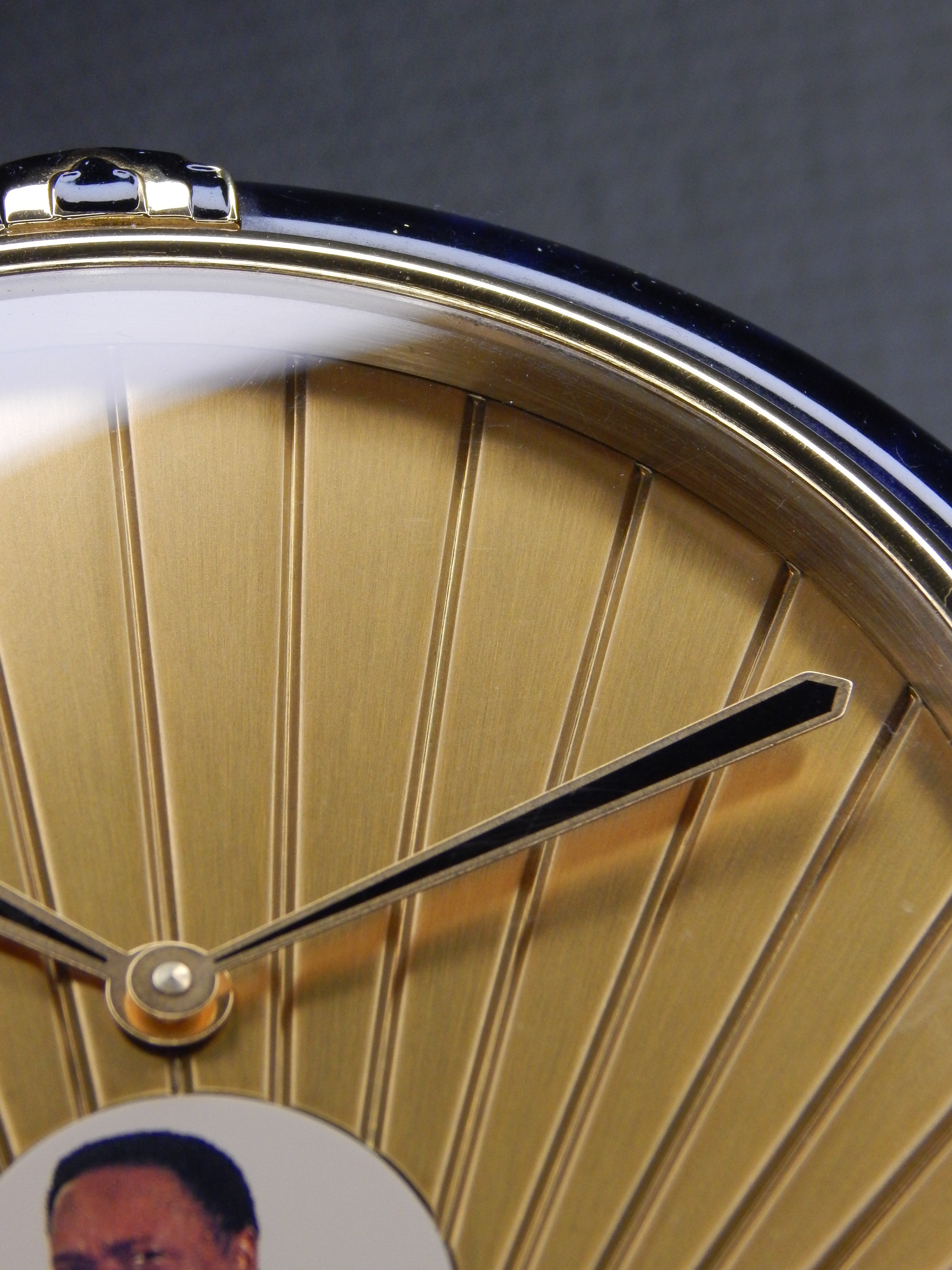 Cartier Lapis Lazuli table clock with a portrait of Omar Bongo