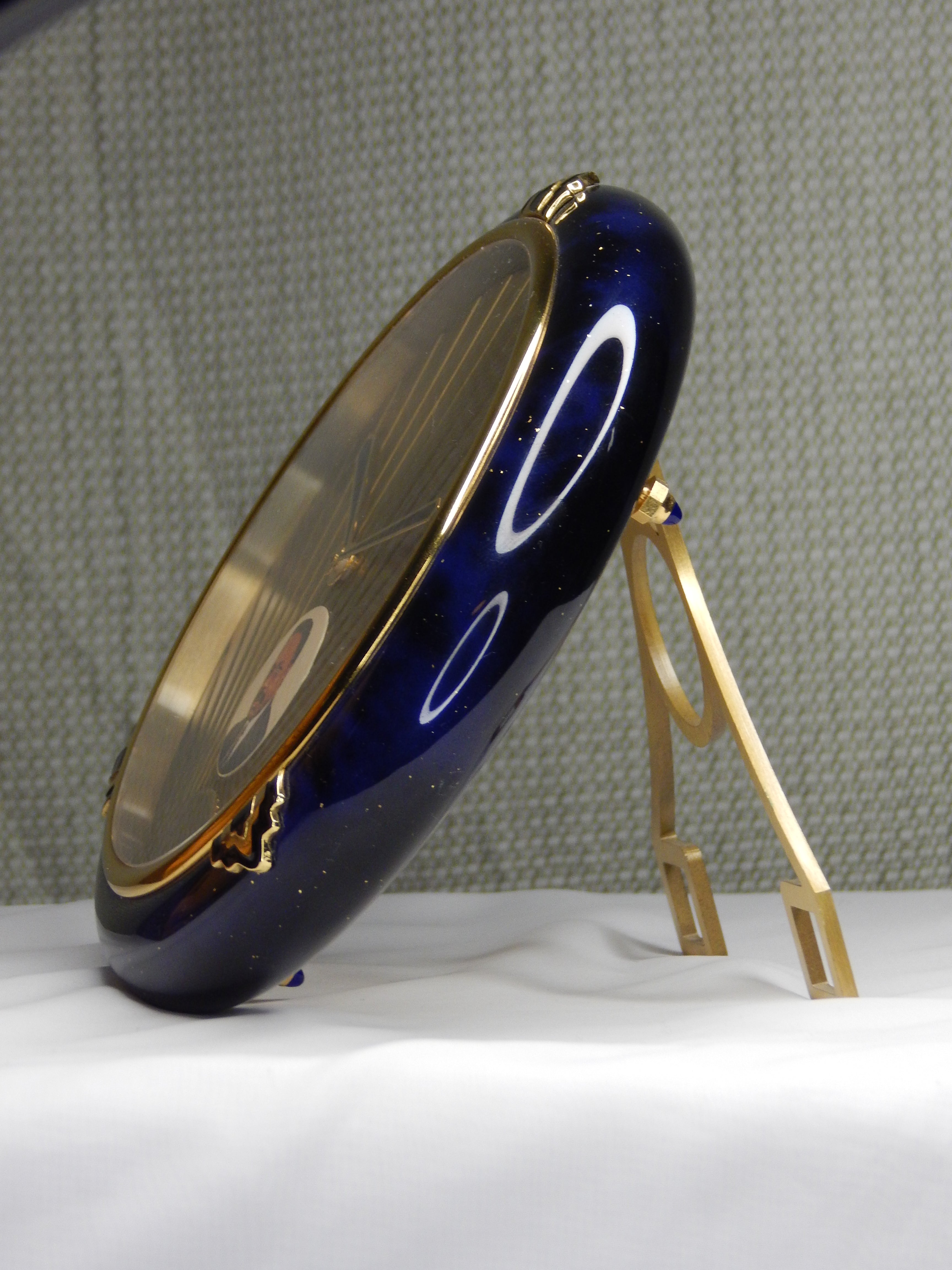 Cartier Lapis Lazuli table clock with a portrait of Omar Bongo