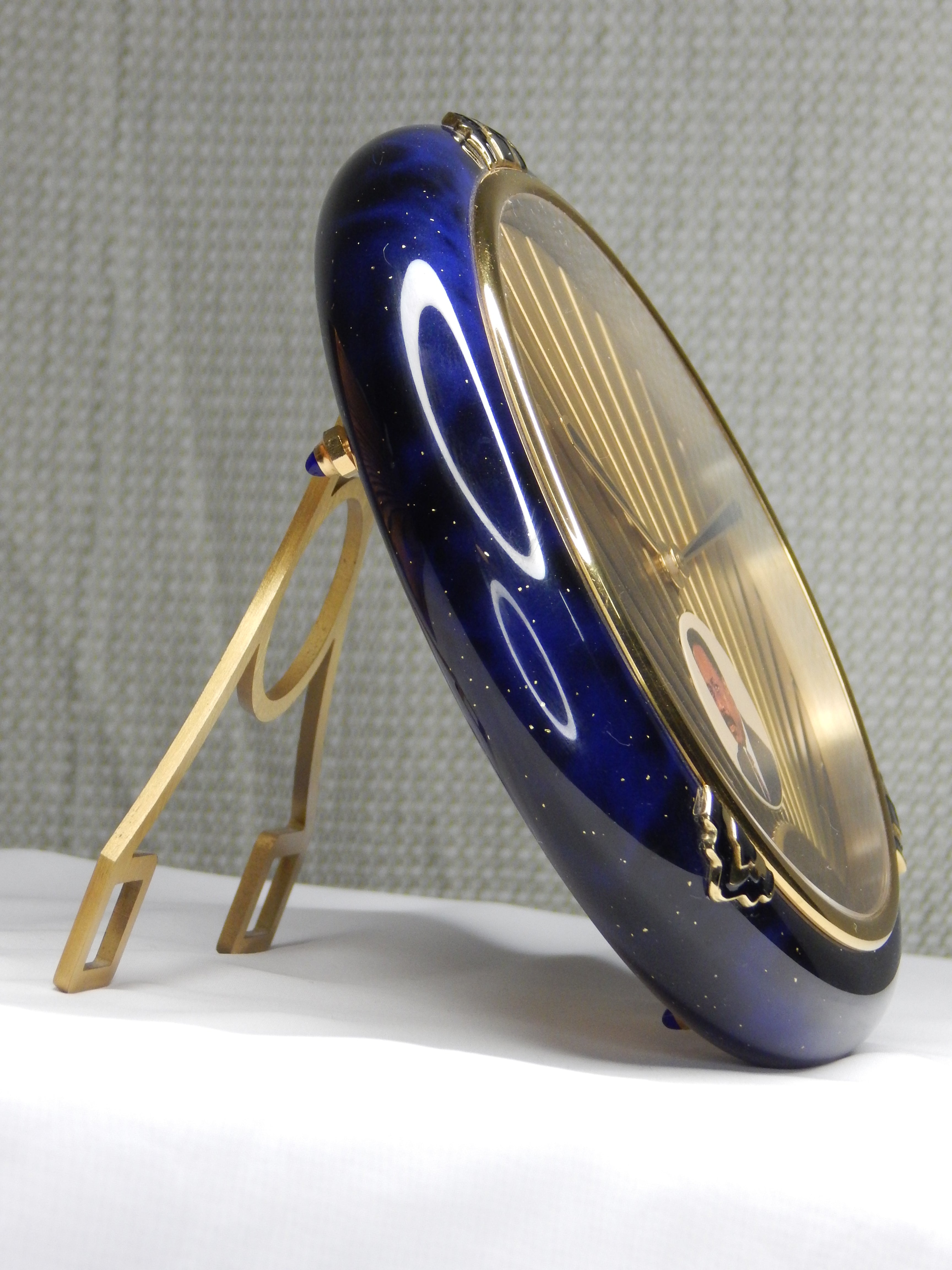 Cartier Lapis Lazuli table clock with a portrait of Omar Bongo