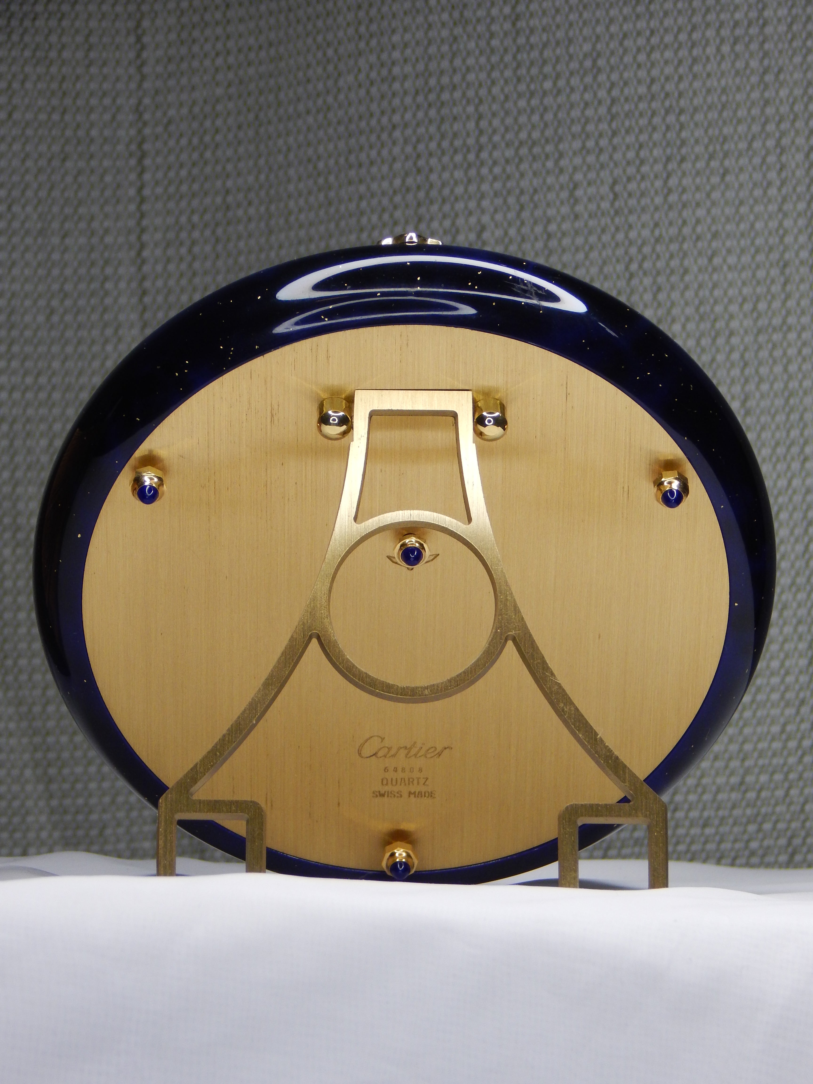 Cartier Lapis Lazuli table clock with a portrait of Omar Bongo